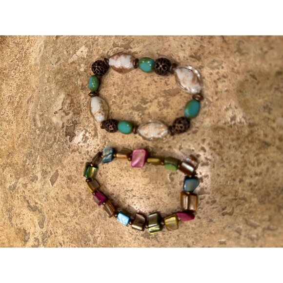 Set Of 2 Stretch Beaded Bracelets With Multicolor & Earthy Tones For Women - Picture 2 of 3